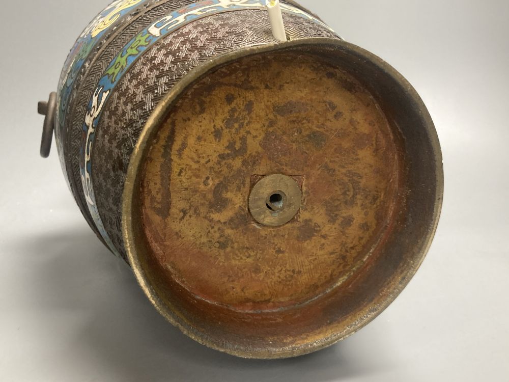 A Japanese bronze and cloisonne-enamelled vase, converted to a lamp, 37cm